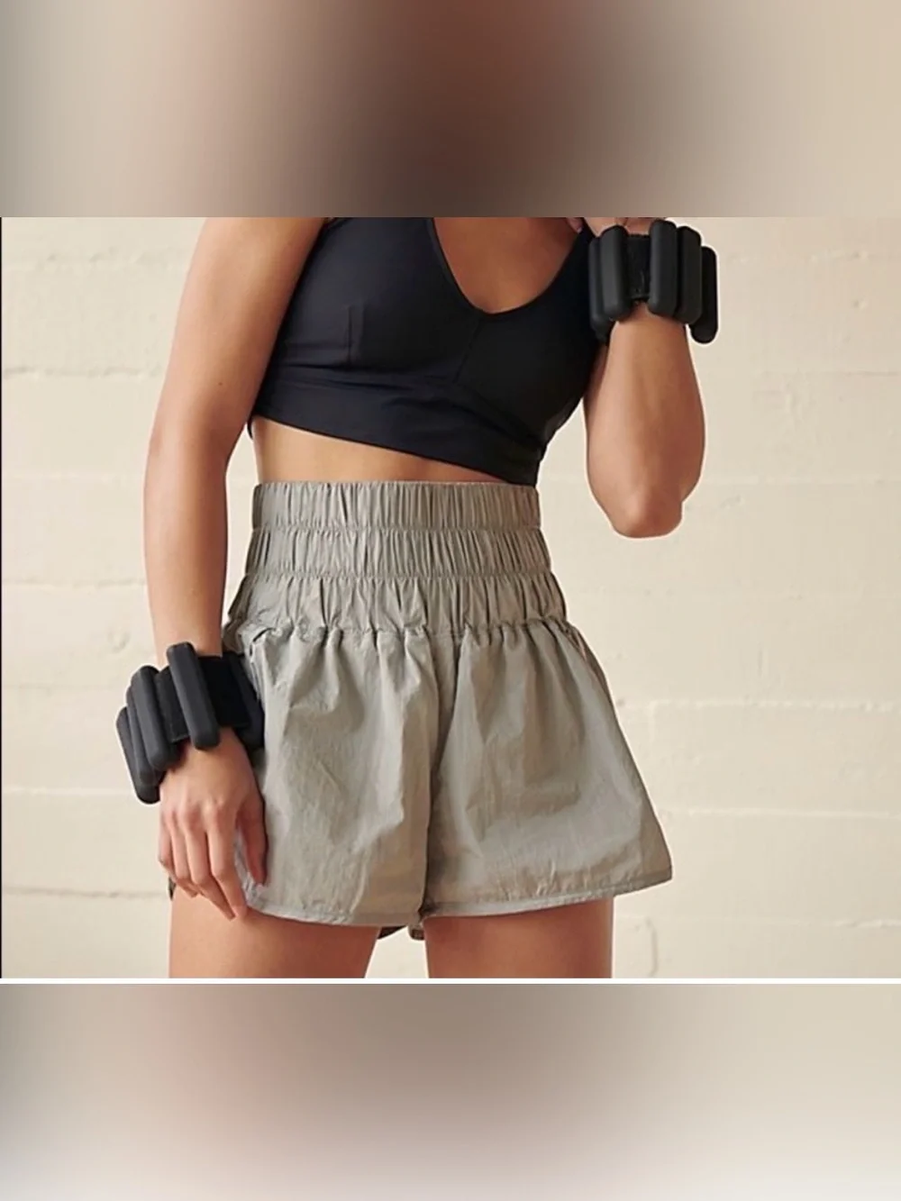 FP Movement Shorts The Way Home High Smocked Elastic Waist Athletic Silver Gray